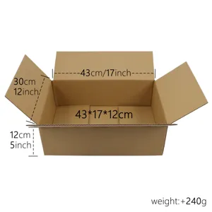 Dimensions and weight specifications for the brown corrugated shipping box detail view
