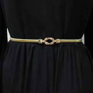 Elegant gold metal stretch waist belt with interlock buckle for women dress accessory