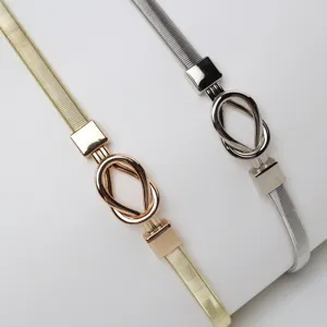 Women Metal Elastic Thin Belt Teardrop Buckle Decorative Dress Waist Chain Fashion Accessories