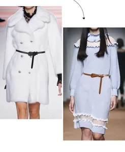 Vue détaillée de la fine ceinture en cuir pour femme avec nœud de taille pour robes.