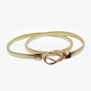 Gold metallic elastic waist belt with elegant metal buckle for women dress daily decoration