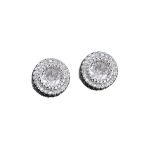 Sparkling men's hip hop round stud earrings featuring micro-paved cubic zirconia stones