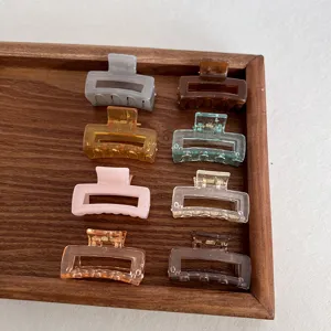 Women Girls Square Hair Claw Clips Transparent Jelly Color Geometric Plastic Small Hair Clamps For Bangs Daily Accessories
