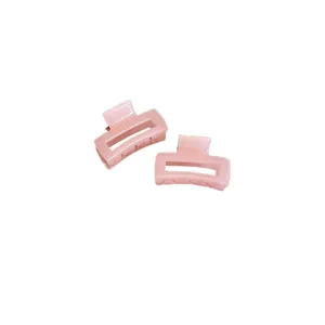 Set of 2 pink 4cm square mini hair claw clips for girls and women