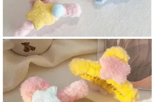 Détail des pinces à cheveux en peluche étoile pour coiffures d'automne et d'hiver