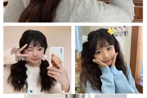 Asiatisches Model trägt bunte, flauschige Stern-Haarspangen in einer Lifestyle-Umgebung