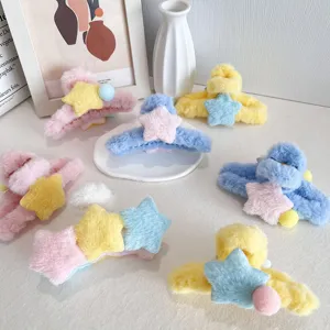 Grande Pince à Cheveux en Peluche Étoile Clip Requin en Fausse Fourrure Douce Coréenne Accessoires Cheveux Automne Hiver pour Femmes