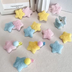 Süße Plüsch Stern Haarklammern Weiche Kunstfell Seitenbarrettes Stern Haarnadeln Für Süße Mädchen Herbst Winter Süße Haar Accessoires
