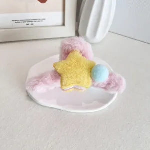 Adorable grande pince à cheveux en peluche étoile à cinq branches rose et jaune