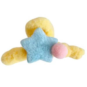 Pince à cheveux étoile en peluche jaune avec étoile bleue et pompon rose
