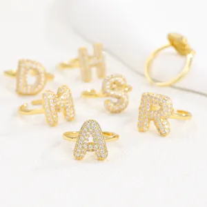Ballon Bubbel Stijl 26 Engelse Letters Open Ring Koper Strass Pavé Verstelbare Vingerring Voor Vrouwen Mode Sieraden