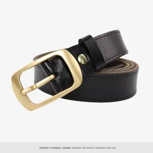 Handmade genuine leather belt for women, retro casual waist belt matching jeans and pants.