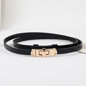 Minimalistische Echt Leer Smalle Riem Voor Vrouwen Metalen Roterende Gesp Jurk Taille Ketting Mode Accessoires