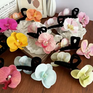 Élégantes grandes pinces à cheveux avec des fleurs d'orchidées 3D réalistes multicolores