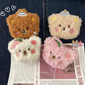 Lot de quatre adorables broches têtes d'ours en peluche bouclée pour accessoires DIY
