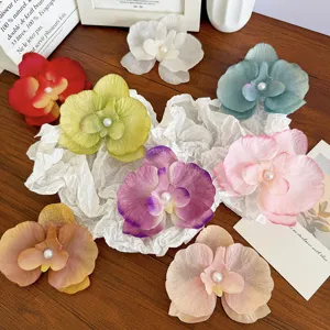 Handmade Fabric Phalaenopsis Orchid Hair Clip Ethereal Forest Style Artificial Pearl Flower Barrettes Duckbill Clip Hair Accessories For Women