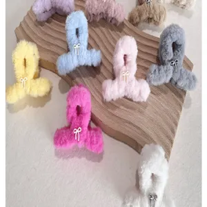 Pinces à cheveux en peluche colorées avec détails de nœuds, style balletcore doux