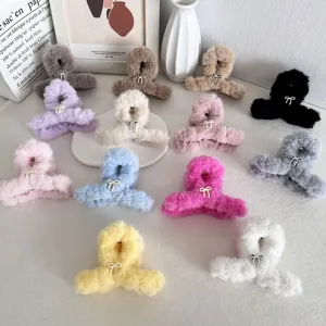 Collection de jolies pinces à cheveux en peluche avec nœuds, style balletcore en couleurs
