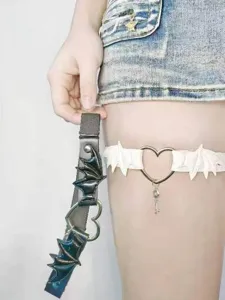 Harajuku Lolita goth wing leg garter punk Y2K thigh harness accessory detail close up
