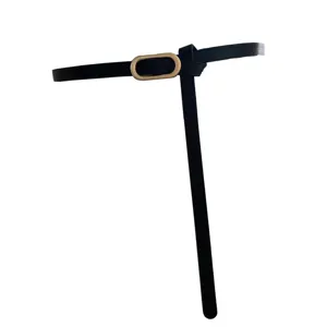 Women thin black belt minimalist oval metal buckle dress suit waist belt casual daily