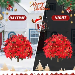 Künstliche Weihnachts-Weihnachtsstern-Gartenstecker mit LED-Licht für Tag und Nacht.
