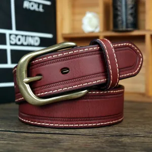 Ceinture en cuir véritable rétro pour homme jean décontracté boucle ardillon marron détail