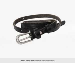 Γυναικεία λεπτή ζώνη από γνήσιο δέρμα casual vintage retro μαύρη για τζιν παντελόνι καθημερινή