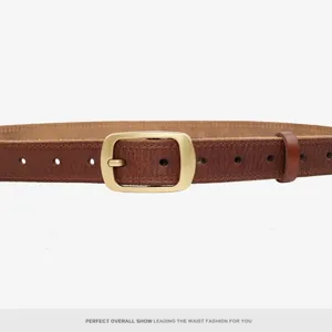 Retro genuine leather belt for women, vintage metal buckle, versatile casual jeans waist belt