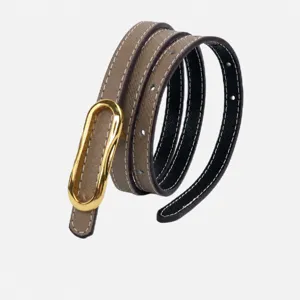 Mujer estrecho cinturón de cuero doble cara portátil elegante vestido cintura accesorio hebilla