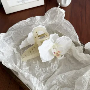 Elegant large white orchid silk flower hair claw clip for women's thick hair accessory