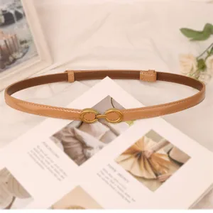 Women patent leather thin belt with golden metal buckle minimalist dress waist accessory