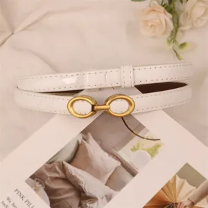 Minimalist white thin belt with gold buckle fashion dress waist accessory for women