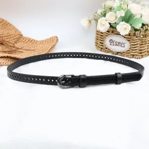 Women black hollow out leather belt casual pin buckle waist strap dress accessory