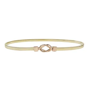 Women fashion gold elastic thin waist belt with elegant knot buckle for summer dresses.