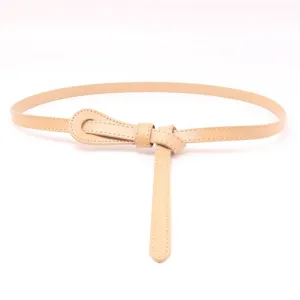 Ceinture fine en cuir véritable pour femme avec nœud élégant pour robes et costumes.