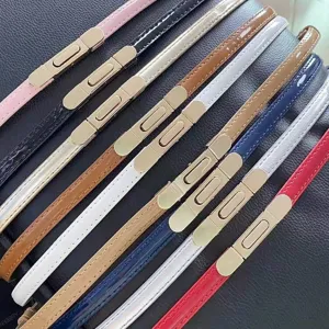 Dames Dunne PU Lederen Riem Minimalistische Casual Jurk Jas Tailleband Goudkleurige Metalen Gesp Elegante Mode Accessoires