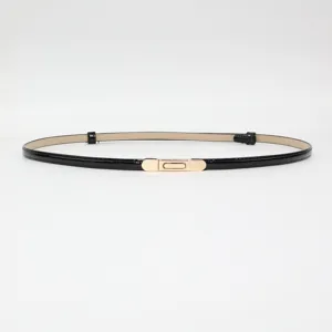 Women fashion thin belt black dress waist cincher elegant gold buckle waist belt for ladies