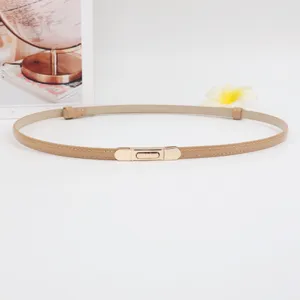 Vrouwen smalle lederen riem minimalistische tailleband elegante gouden gesp accessoire