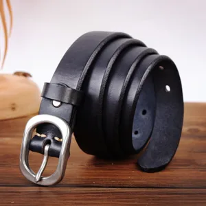 Women genuine leather belt black pin buckle casual jeans belt fashion minimalist waist accessory