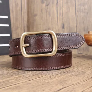 Vintage women genuine leather belt retro cowhide waist belt for jeans casual daily wear.