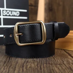 Men genuine leather belt classic pin buckle casual retro cowhide belt detailed view