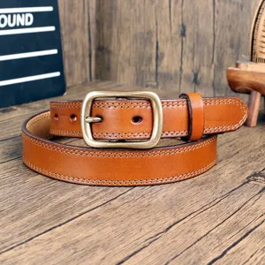 Women vintage genuine leather belt high quality retro cowhide waist belt for jeans fashion