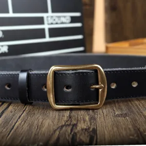 Men's genuine leather belt vintage pin buckle casual jeans belt black cowhide strap style
