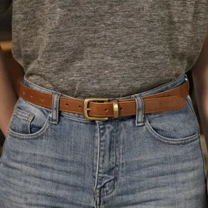 Ceinture en Cuir Véritable Vintage Boucle Ardillon Décontracté Rétro Polyvalente Ceinture de Pantalon pour Hommes et Femmes