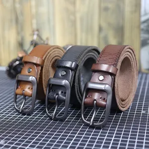 Men vintage genuine leather belt casual pin buckle retro strap jeans belt 3 colors