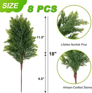 Detail showing 18-inch artificial Norfolk pine stems with lifelike foliage dimensions.