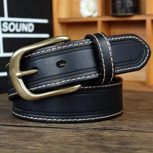 Ceinture en Cuir Véritable Vintage pour Hommes Boucle Ardillon en Métal Classique Sangle en Cuir de Vache pour Jeans