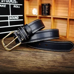 Ceinture en cuir véritable pour homme, ceinture de loisirs vintage avec boucle ardillon style.