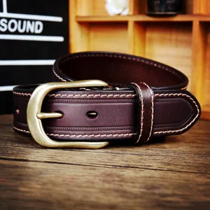 Ceinture en cuir veritable vintage homme avec boucle ardillon classique jeans marron neuf