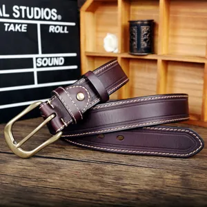 Ceinture en cuir véritable pour homme style rétro décontracté avec boucle ardillon.